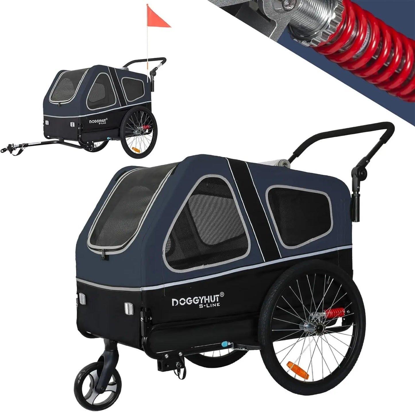 S-Line XL Pet Bike Trailer & Stroller — Folding Dog Cart with Suspension Wheels for Pets up to 100 lbs
