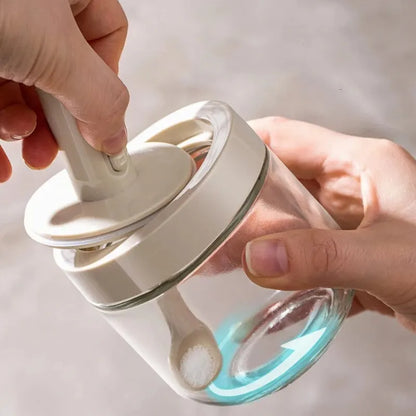 Glass Seasoning Bottle with Telescopic Spoon - Household Kitchen Salt Storage Box, Leak-proof and Moisture-proof