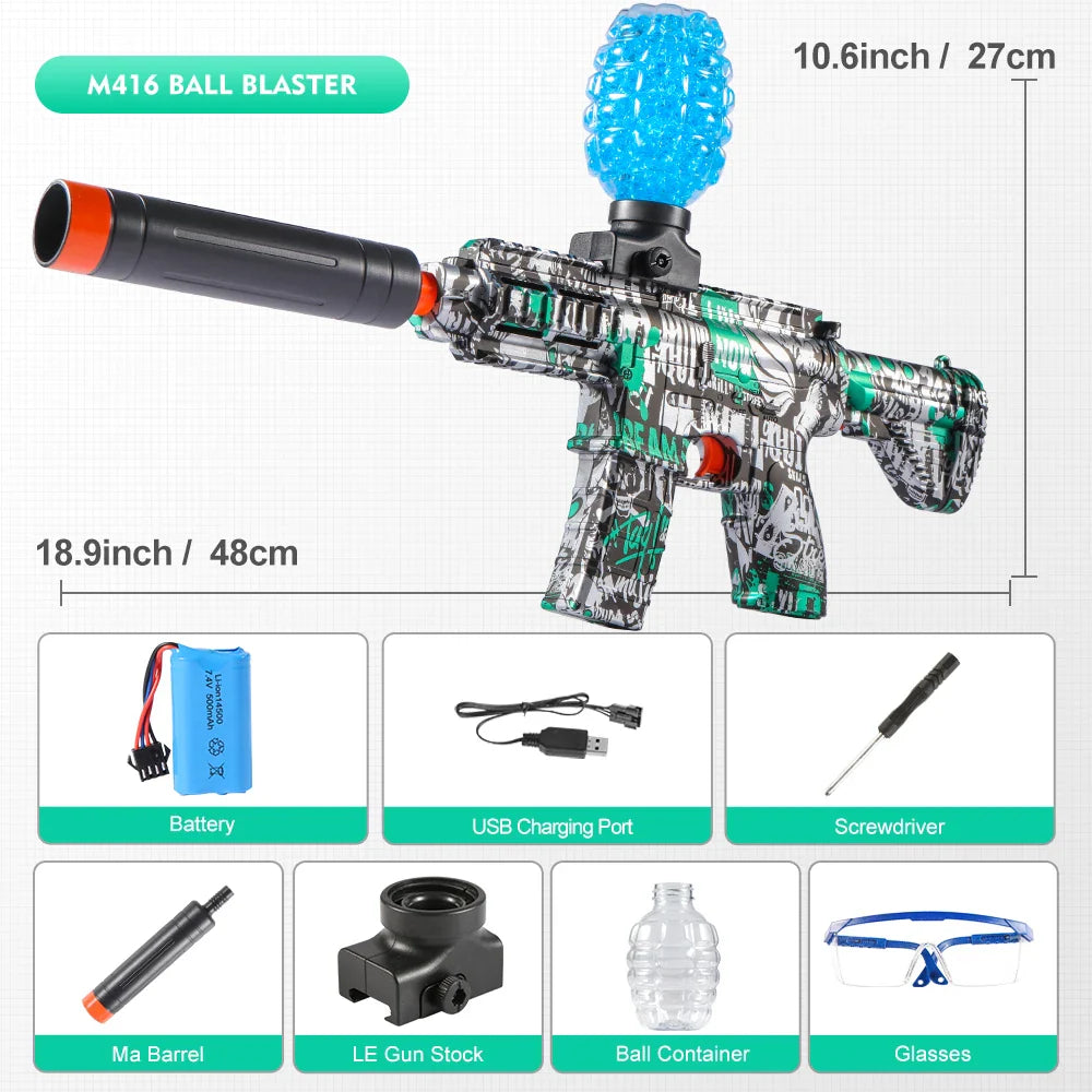M416 Electric Ball Blaster Toy Gun – High-Speed Metallic Finish, Rechargeable, Halloween & Thanksgiving Gift (Bullets Not Included)