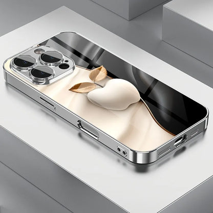 Apple Pattern Tempered Glass Phone Case - Electroplated Metal Style Cover for iPhone 12-18 Pro Max, Plus & 17 Air