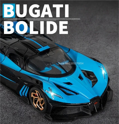 1/32 Bugatti Bolide Alloy Sports Car Model — Diecast Metal Vehicle with Sound & Light, Pull-Back Toy for Boys