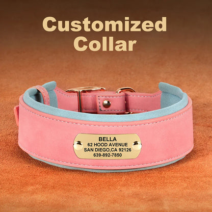 Wide Personalized PU Leather Dog Collar – Custom Tag Soft Pet Collar for Small, Medium & Large Dogs, Pitbulls & Bulldogs