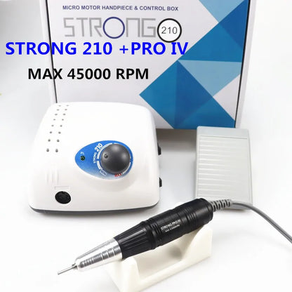 Strong 210 PRO XII Nail Drill 65W 35000RPM Electric Milling Manicure Machine with Cutters