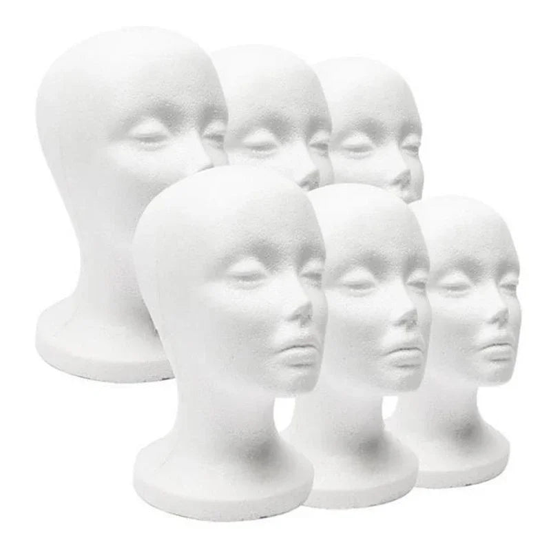 Female & Male Foam Mannequin Head — White Styrofoam Display Stand for Hats, Wigs, Glasses & Accessories
