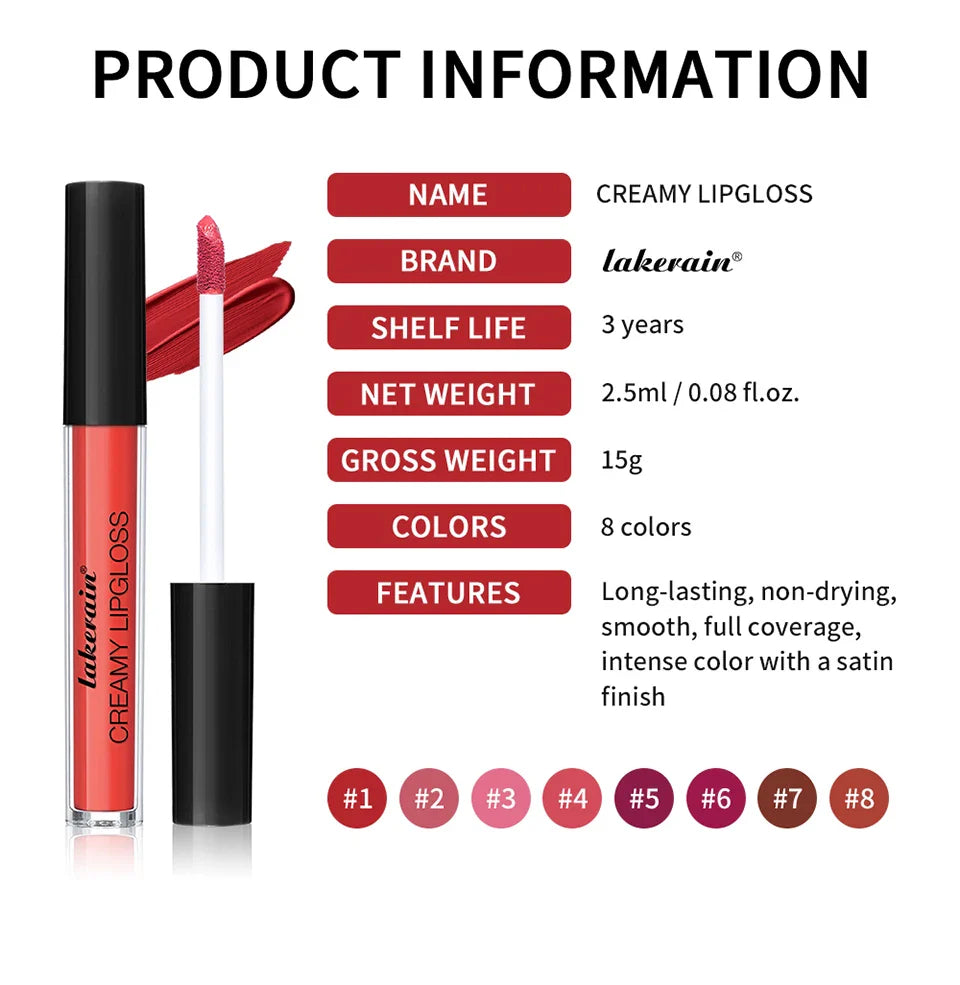 Velvet Matte Lip Gloss – 8 Colors Long-Lasting, Non-Drying, Moisturizing Plumping Lipstick for All Skin Tones