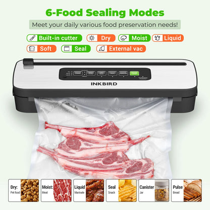 INKBIRD INK-VS05 Home Vacuum Sealer Machine – Dry, Moist & Liquid Food Modes with Vac & Seal, Seal Only, Pulse & Canister Functions for Food Storage