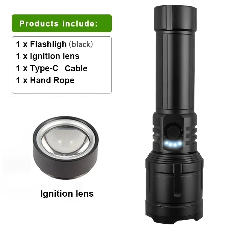 Flashlight Lighter & Power Bank - Rechargeable 5-Mode Zoomable LED Torch for Camping & Emergencies