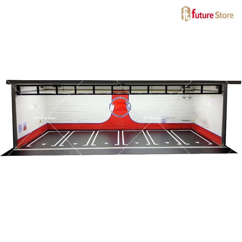 1:64 Scale Garage Scene Model with Lights – Assembled Parking Lot Diorama for Miniature Car Display