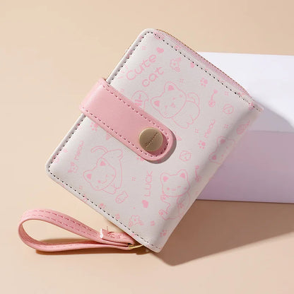 Japanese Cute Cat Wallet for Girls – Short Zipper Wallet, ID & Bank Card Holder, Coin Purse & Key Storage for Women