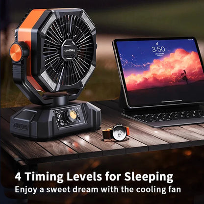 coldSky Portable Camping Fan — 4 LED Lanterns, 8 Speeds, 20000mAh Battery for Outdoor Use