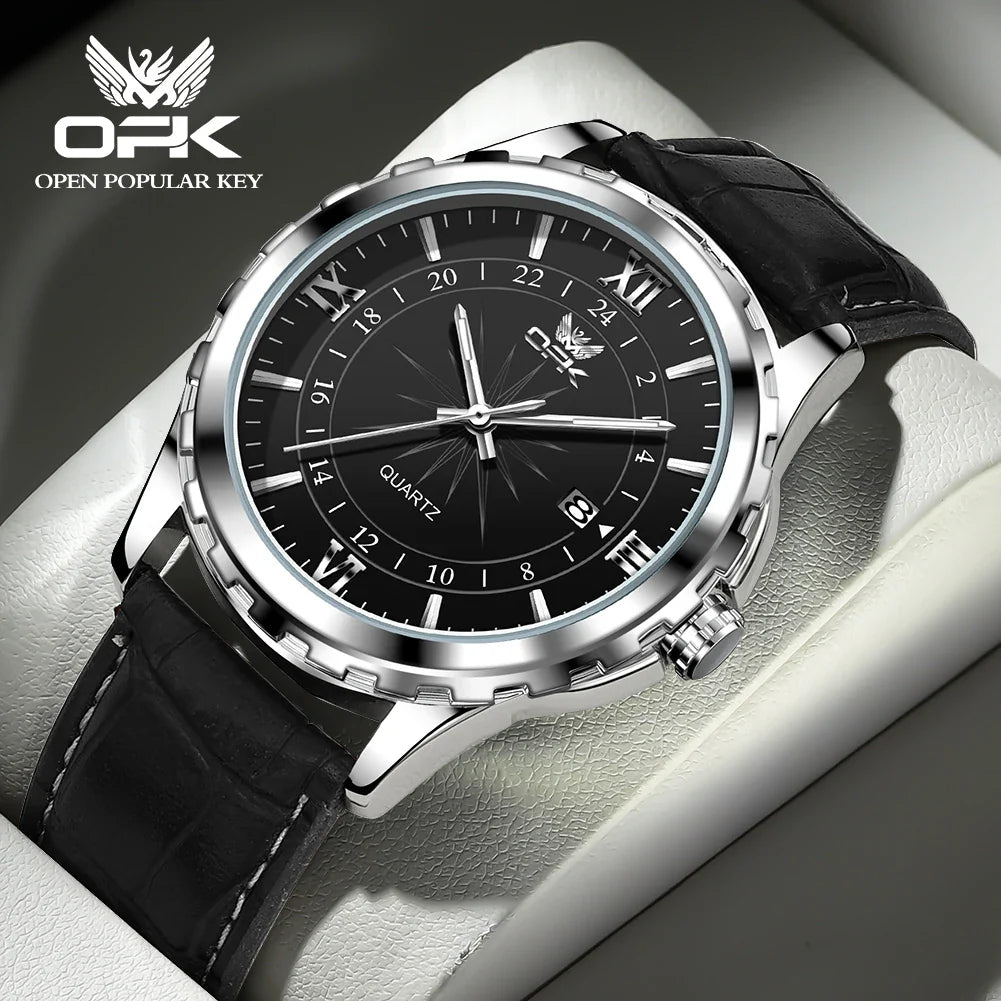 OPK Men's Quartz Watch — Steel Belt Dual Calendar Wristwatch Model 6003