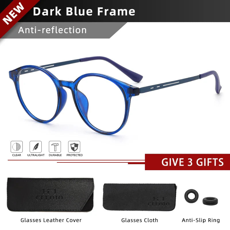 CLLOIO Ultra-Light TR90 Blue Light Blocking Reading Glasses – Classic Round Titanium Frame Optical Eyewear for Men & Women