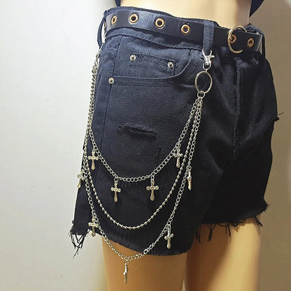 Punk Street Moon & Star Keychain – Goth Skull Rivet Waist Chain for Jeans, Unisex Rock Accessories
