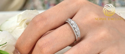 Newshe 925 Sterling Silver Eternity Ring — 1.1ct Round AAAAA CZ Wedding Band for Women, Sizes 4–13