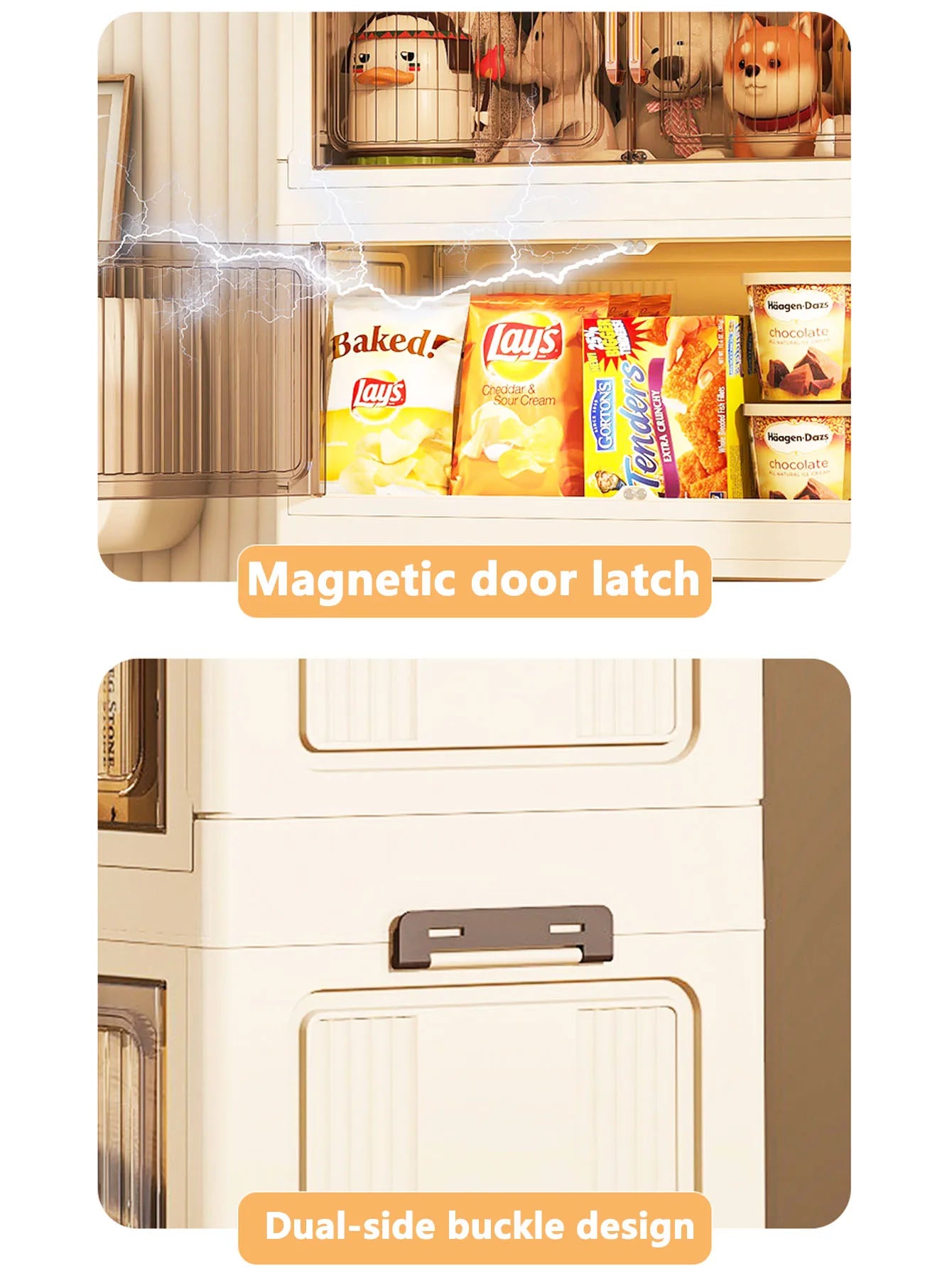 Installation-Free Foldable Storage Cabinet – Plastic Organizer for Kids’ Clothes & Snacks