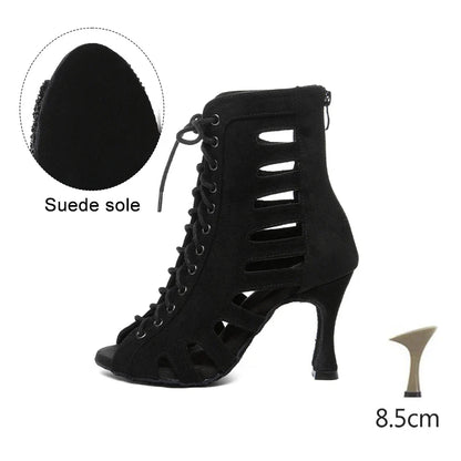 HROYL Women’s Latin Dance Shoes – Lace-Up Hollow Fish Mouth Jazz & Tango High Heels 6-10CM