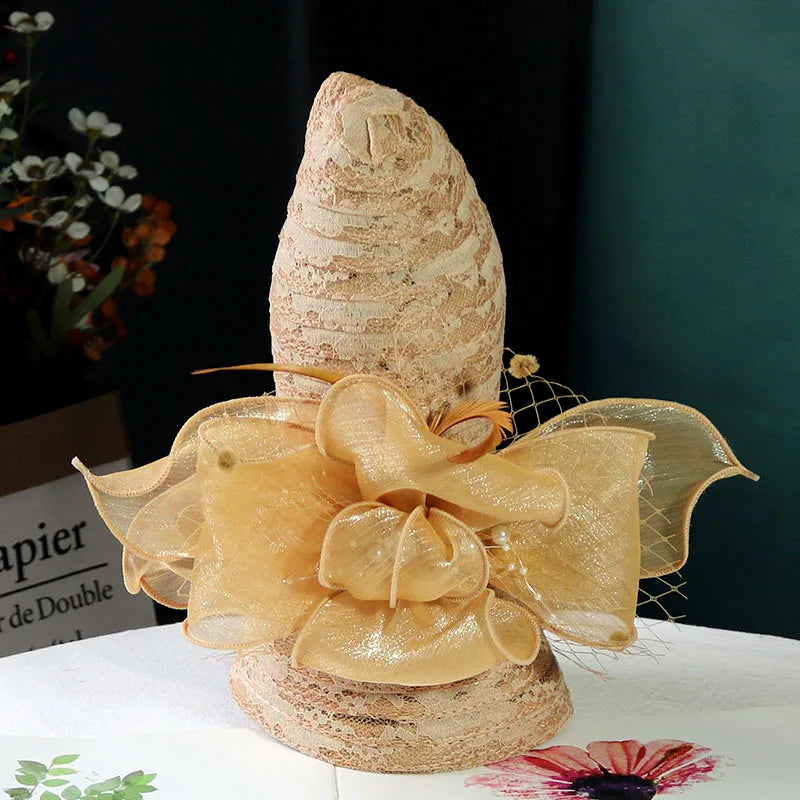 Women’s Elegant Mesh Sun Hat – Pearl Flower Foldable Beach Hat with Large Brim, Lace & Breathable Design for Spring and Summer