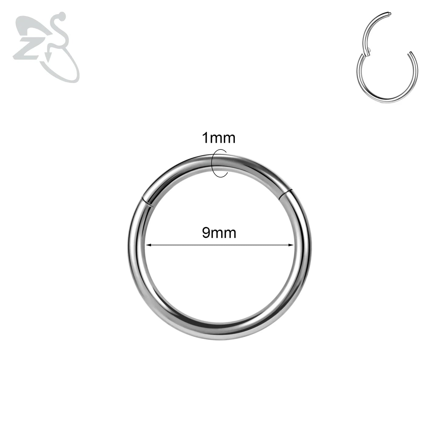 ZS G23 Titanium Steel Nose Ring – Round Septum & Cartilage Piercing Jewelry for Men & Women (20G/18G/16G, 6–14mm)