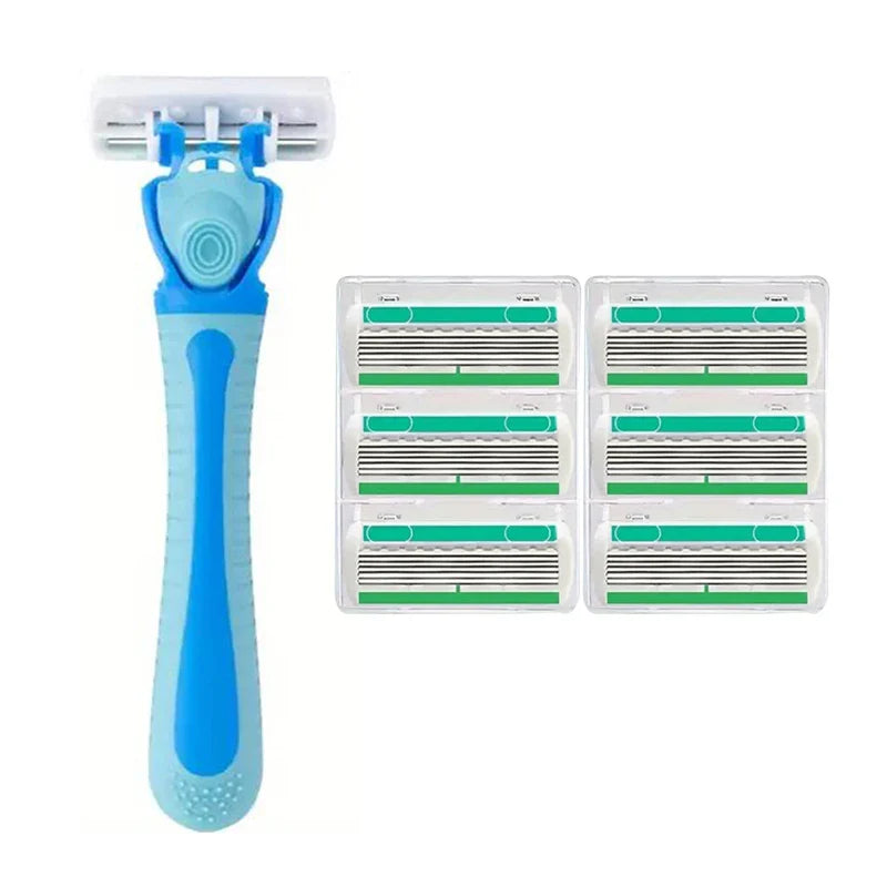 Women’s 6-Layer Manual Safety Razor Set – 1 Handle + 18 Stainless Steel Replaceable Blades