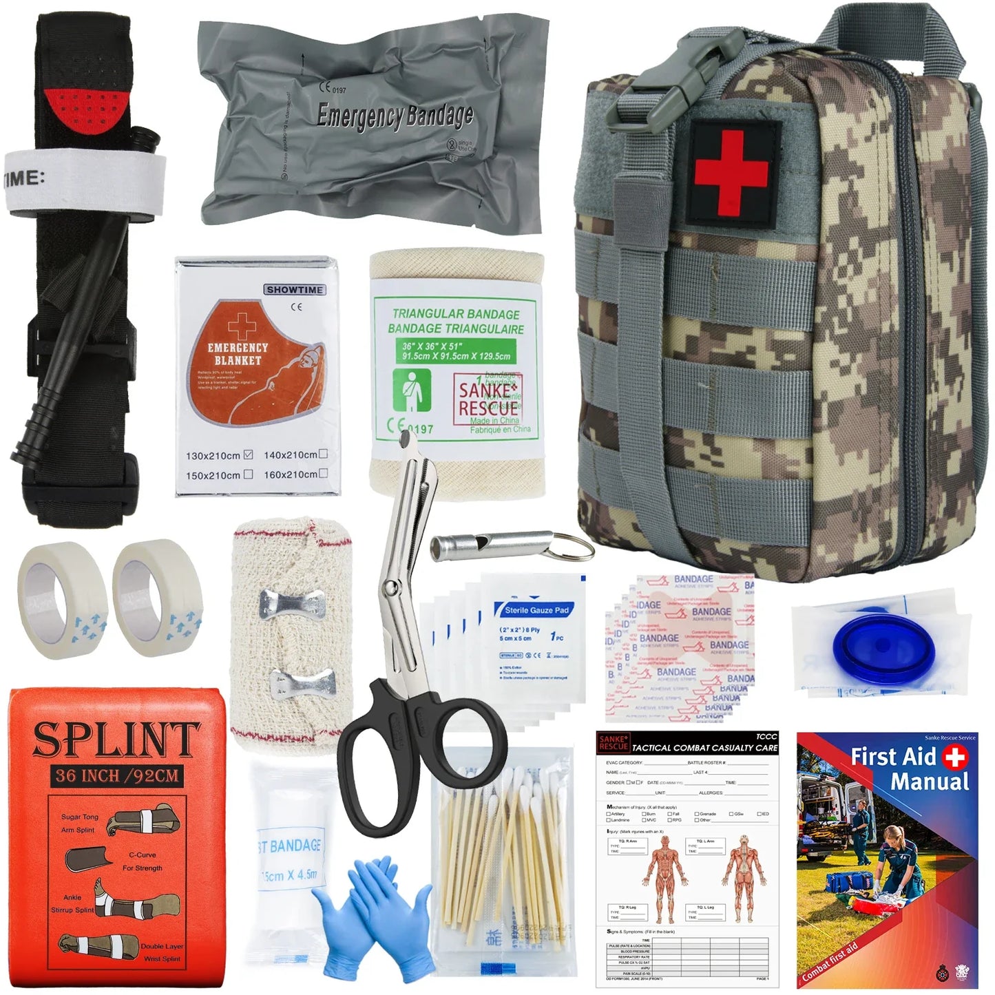 Tactical IFAK First Aid Kit - MOLLE Survival Pouch with 18-Piece EMT Emergency Supplies for Camping Outdoors