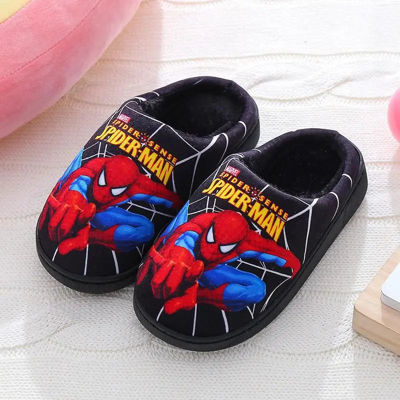 Cartoon Spider-Man Cotton Slippers – Warm Autumn & Winter Indoor Shoes for Kids, Boys’ Fashion Footwear
