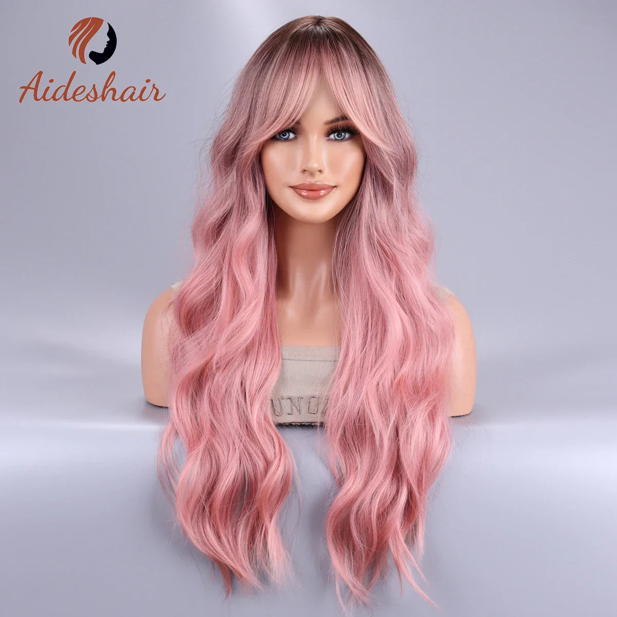 Long Body Wave Ombre Black Pink Cosplay Wigs: Heat Resistant Synthetic Wigs with Middle Part - Natural Lolita Wigs for Women