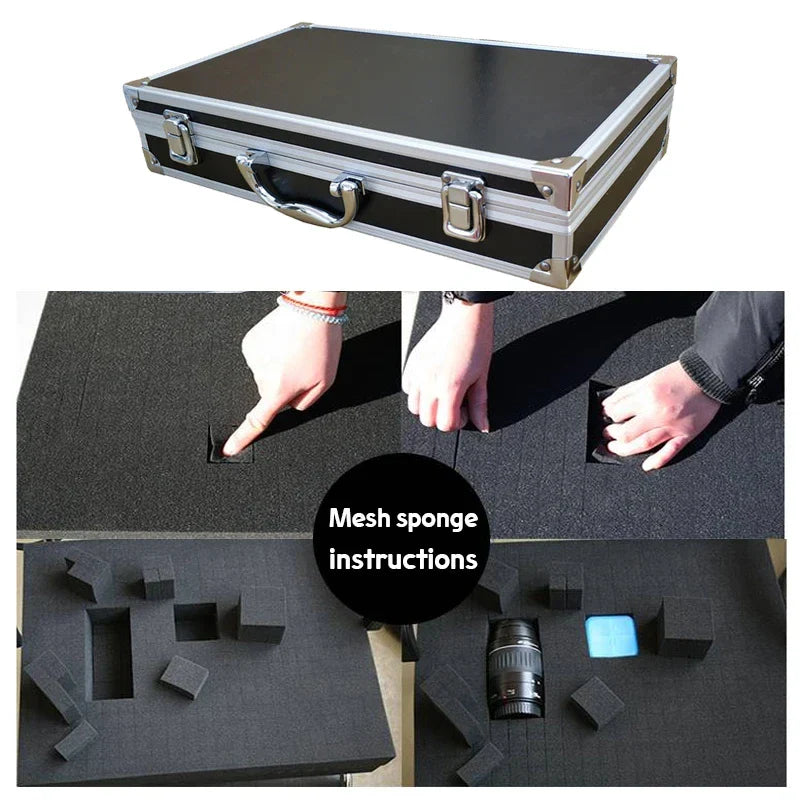 Aluminum Tool Box — Portable Storage Case with Sponge Lining, Handheld Impact-Resistant Toolbox 30x17x8cm