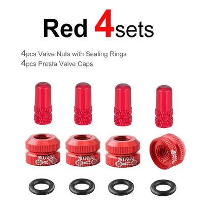 Bicycle Presta Valve Nut & Cap Set – Inner Tube Tire Nozzle Locking Screw with Sealing Ring Dust Protector