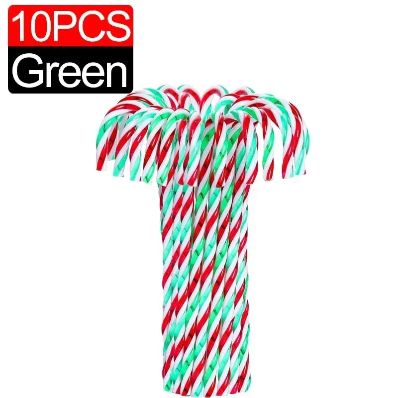 100/10pcs Christmas Candy Cane Ornaments – Plastic Twisted Hanging Decorations for Tree & Party Favors