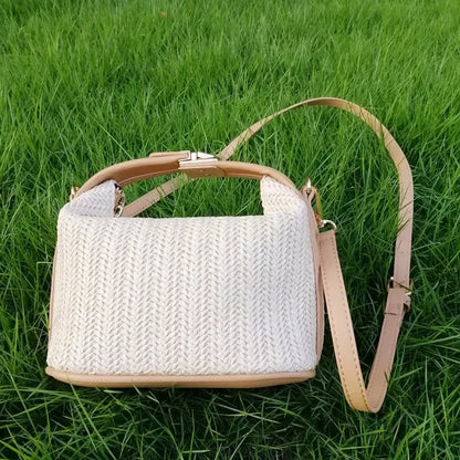 Summer Small Straw Handbag — Trendy Woven Bucket Crossbody Shoulder Bag, Casual Beach Tote for Girls