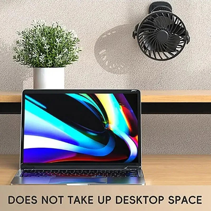 Rechargeable Portable Electric Fan – 720° Rotating Clip Fan with Night Light, Air Cooler for Outdoor, Camping & Desk Use