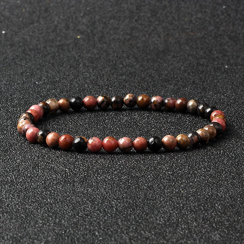 4mm Natural Stone Bead Stretch Bracelet for Men & Women – Agate Lava Handmade Reiki Crystal Jewelry