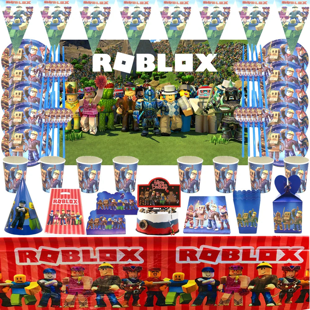 Hot Roblox Theme Party Tablecloth – 108×180cm Disposable Birthday Party Supplies for Boys, Party Decorations & Tableware