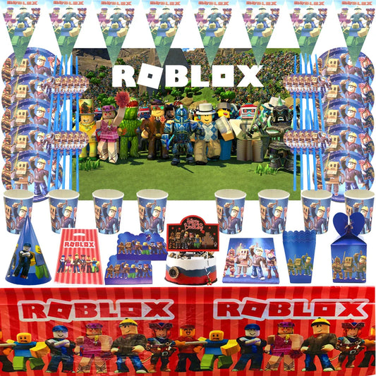 Hot Robot Roblox Kids Party Supplies Set – Disposable Tableware with Paper Plates, Cups, Balloons for Birthday & Baby Shower Decorations