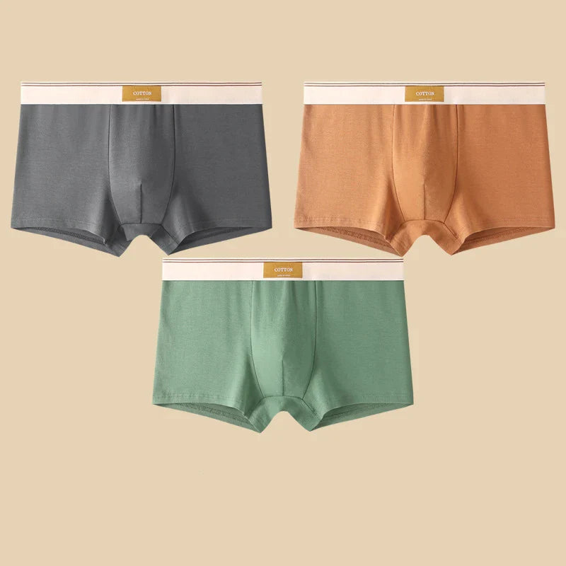 3PCS Men’s Cotton Boxer Shorts – Comfortable Breathable Solid Color Underwear Set for Everyday Wear & Sports Comfort