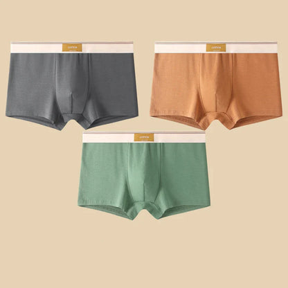 3PCS Men’s Cotton Boxer Shorts – Comfortable Breathable Solid Color Underwear Set for Everyday Wear & Sports Comfort