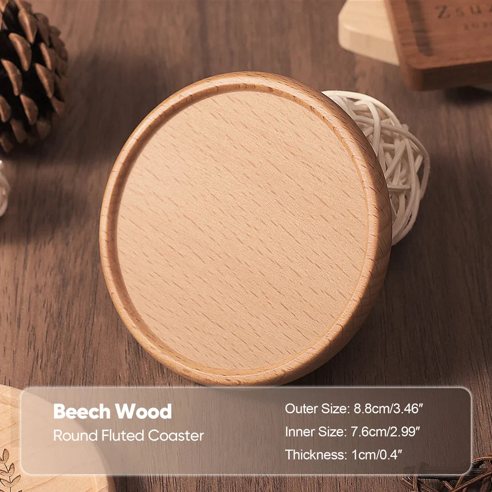 Solid Walnut & Beech Wood Coaster — Durable Heat-Resistant Round & Square Cup Mat, 8.8cm Tea & Coffee Placemat