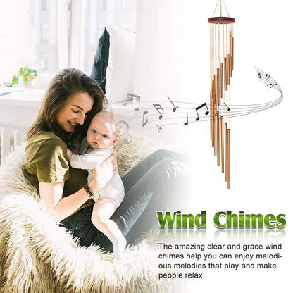 1 Piece 12-Tube Aluminum Alloy Wind Chimes with Hook - Gold/Silver Bells for Outdoor Home Wedding Party Memorial Decoration Gifts