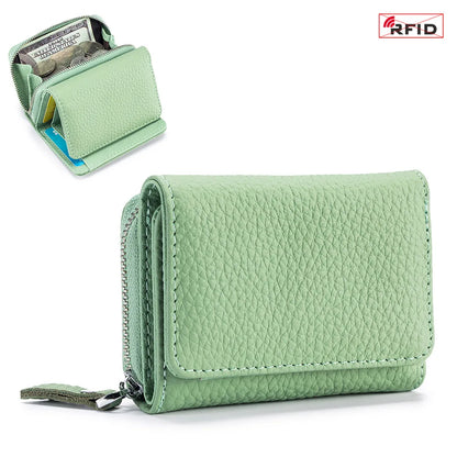 Genuine Leather Women’s Wallet — Small Zipper Coin Purse, Short Cowhide RFID Card & Money Holder, Perfect Gift for Women