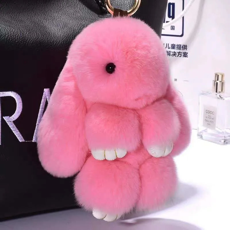 Fluffy Rabbit Fur Pompon Keychain – Cute Bunny Bag and Car Key Ring for Women and Girls