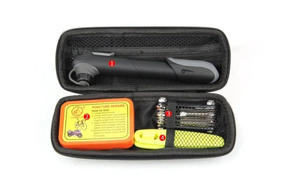 Multifunctional Bicycle Repair Kit – Pump, Tire Patch, Lever & Tools for Road Bike Maintenance