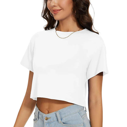 Harajuku Y2K Women’s White Crop Top – Casual Short Loose Summer Tee