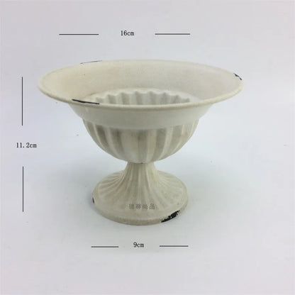 Old Goblet Antique Flower Vase – White Retro European Iron Table Arrangement Container with Handles