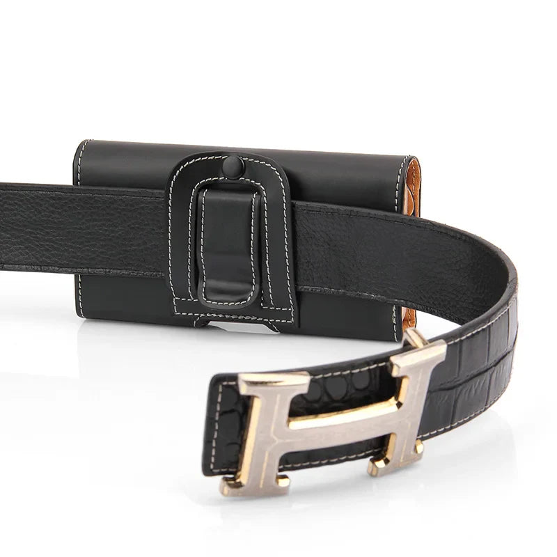 4.0 - 7.2 Inch Cell Phone Belt Clip Holster – Leather Pouch for iPhone 15/14 Pro Max, Samsung S24/S23 Ultra, Xiaomi