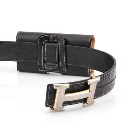 4.0 - 7.2 Inch Cell Phone Belt Clip Holster – Leather Pouch for iPhone 15/14 Pro Max, Samsung S24/S23 Ultra, Xiaomi