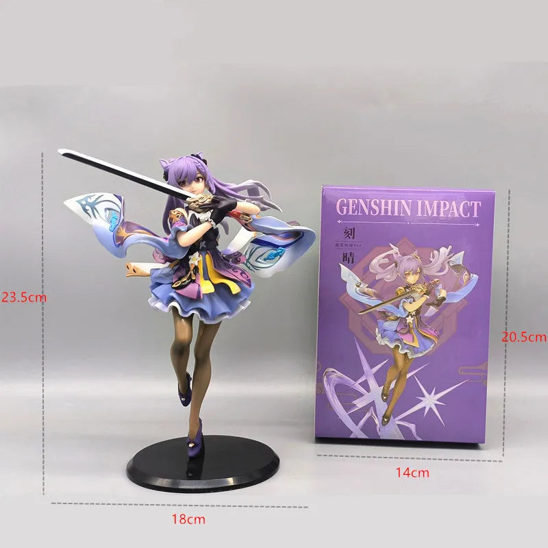 25CM Genshin Impact Keqing & Hu Tao Anime PVC Figure – Sword Swing Action Desktop Decoration Toy
