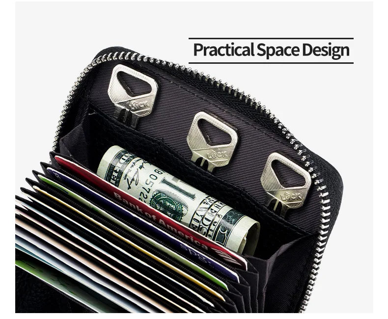 Genuine Leather RFID Short Wallet – Cowhide Card Holder Mini Coin Purse & Key Pouch for Men and Women