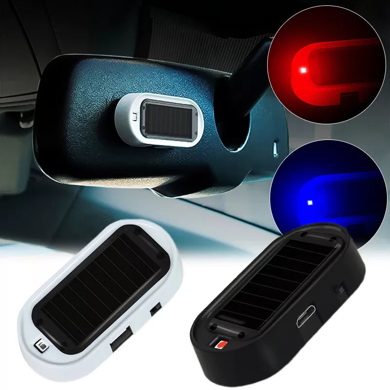 Car LED Solar Powered Simulated Dummy Security Light - Wireless Anti-Theft Warning Caution Lamp with Flashing Imitation Effect