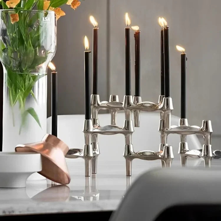 Metal Molecular Structure Candle Holder – Nordic Silver Candelabra Centerpiece for Living Room Decor & Gift