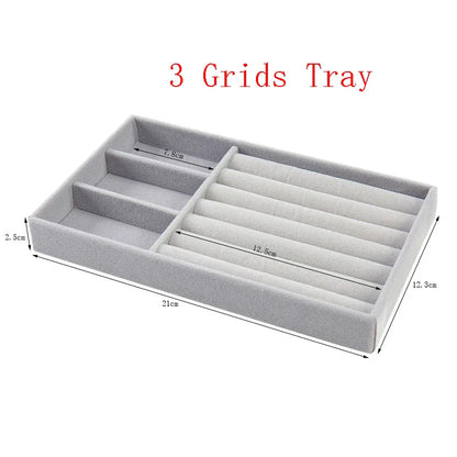 Velvet Jewelry Organizer Tray – Ring, Bracelet & Necklace Storage Box Display Drawer Organizer for Jewelry Showcase & Storage